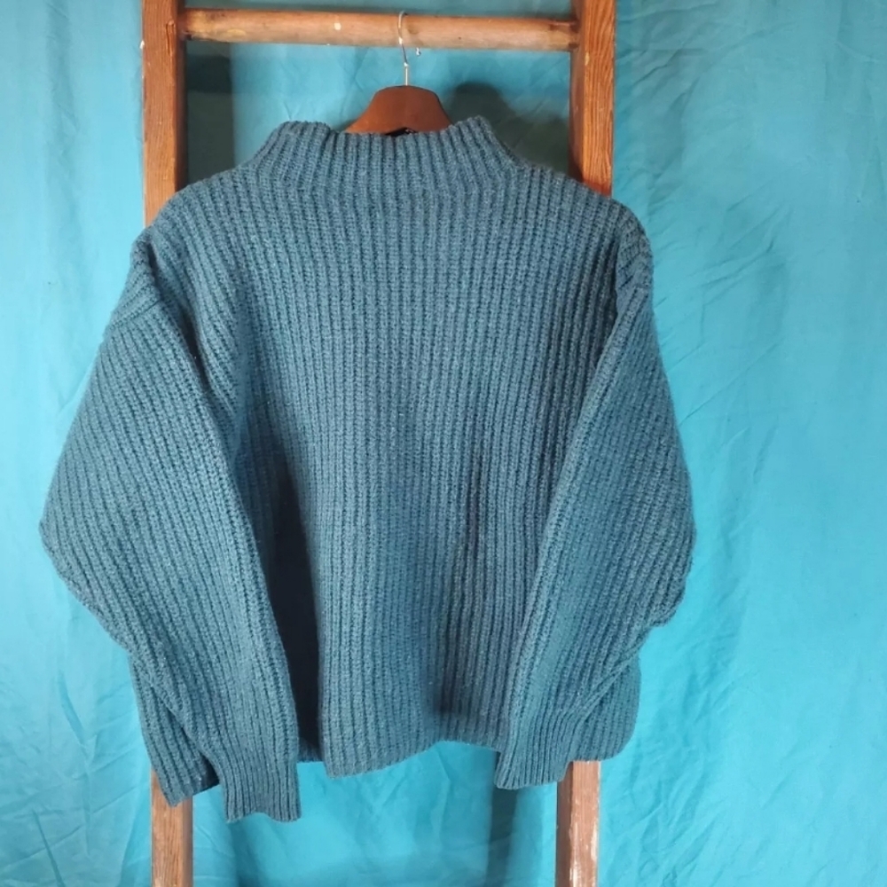 BIBICO by Snow Women's Green/ Deep Teal Mockneck Wool Jumper Sweater  Size S/M